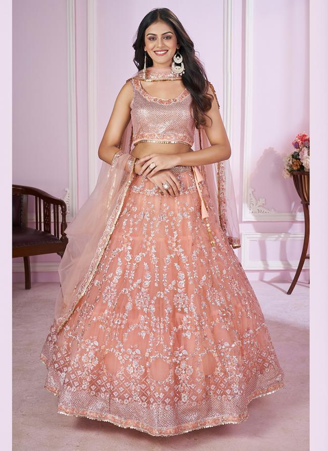 Soft Net Pink Wedding Wear Sequins Work Lehenga Choli